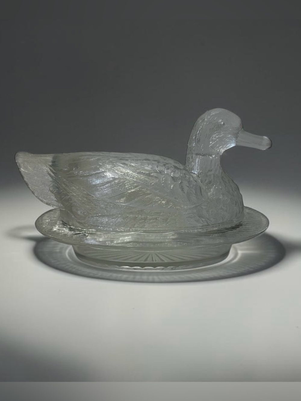 Antique Challifor Taylor Duck on Nest Pressed Glass Butter Dish